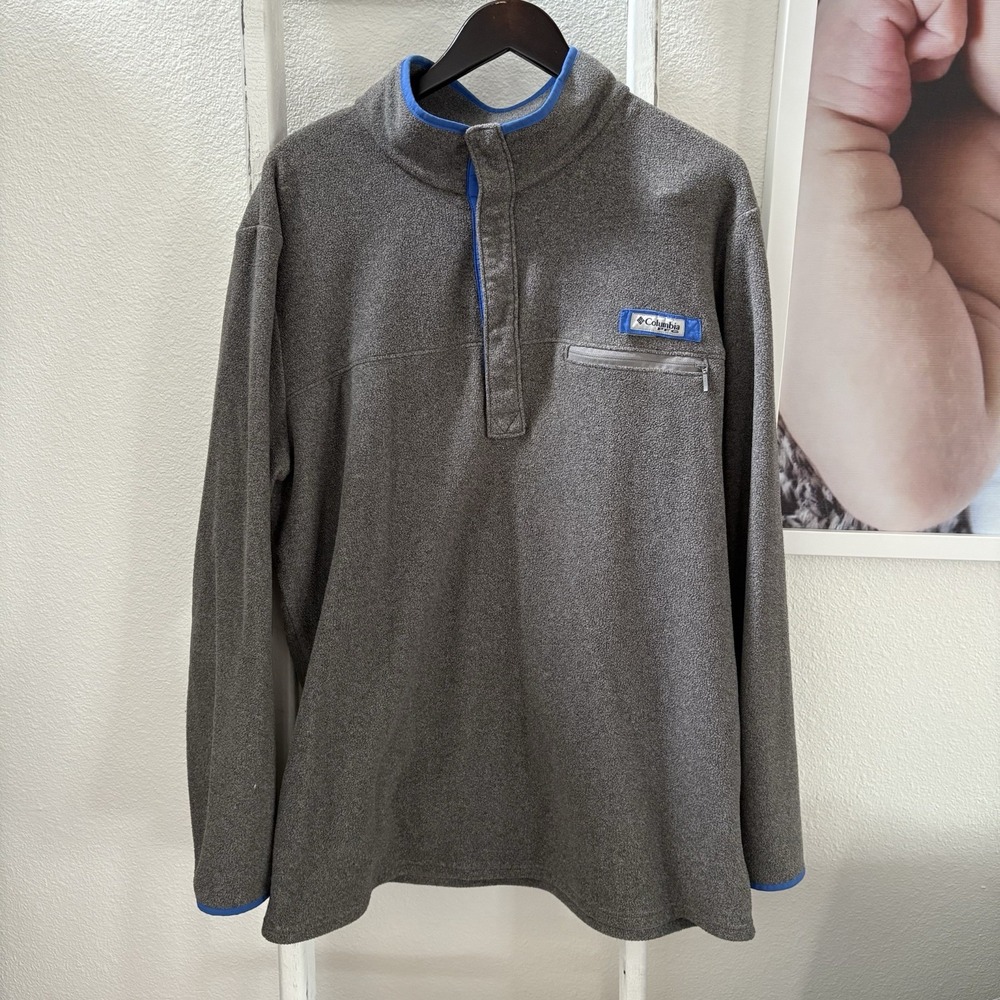 Columbia PFG Soft Fleece Mens XL Gray 1/4 Snap Pullover Jacket Sweater Outdoor